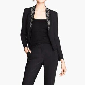 H&M Black Beaded Open Front Blazer Jacket Size 4 Evening Party Formal Chic